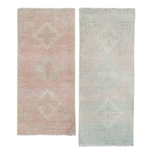 Vintage Hand Made Oushak Rug Low Pile Yastik Runner - a Pair | Runner Rug in Rugs by Vintage Pillows Store. Item made of cotton