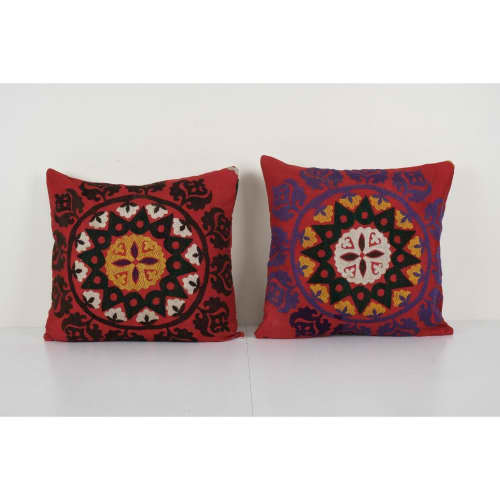 Red Tashkent Suzani Square Matching Pillow Case | Sham in Linens & Bedding by Vintage Pillows Store. Item made of cotton