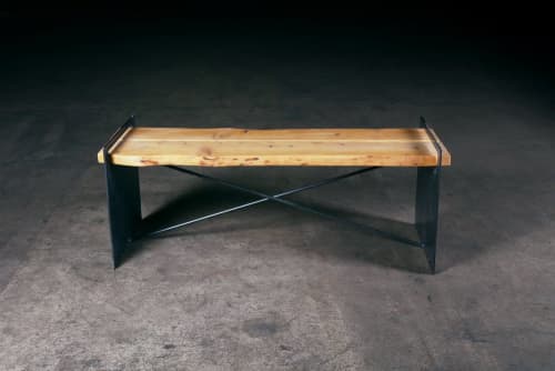 Live Edge Cedar & Steel Bench | Benches & Ottomans by Urban Lumber Co.. Item made of steel