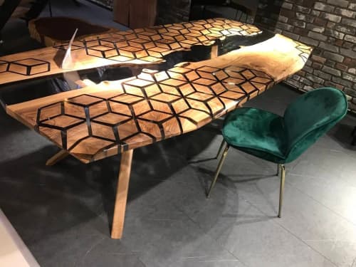 Epoxy Resin River Table - Live Edge Modern Furniture Table | Dining Table in Tables by Tinella Collection. Item composed of wood and synthetic in contemporary or country & farmhouse style
