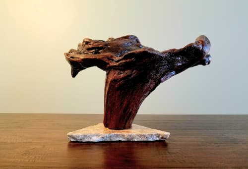 Driftwood Sculpture "Buckhead" with Marble Base | Sculptures by Sculptured By Nature  By John Walker. Item composed of wood compatible with minimalism style