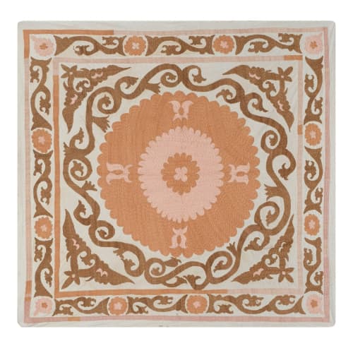 Hand Embroidered Suzani Quilt - Pastel Color Uzbek Table Clo | Tablecloth in Linens & Bedding by Vintage Pillows Store