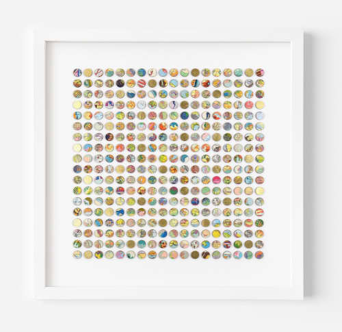 Three Hundred and Twenty Four World Map Dots Collage with Gold | Paintings by Amelia Coward