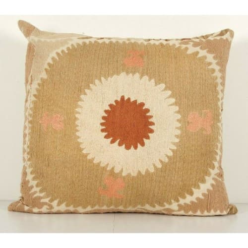 Tan Pastel Suzani Square Pillow Cases Fashioned | Sham in Linens & Bedding by Vintage Pillows Store. Item composed of fabric