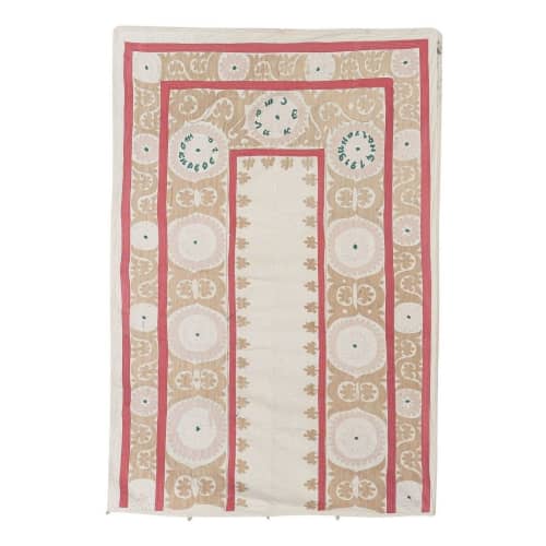 Suzani Pink Wall Hanging Decor -  Tribal Suzani Table | Table Runner in Linens & Bedding by Vintage Pillows Store. Item composed of cotton