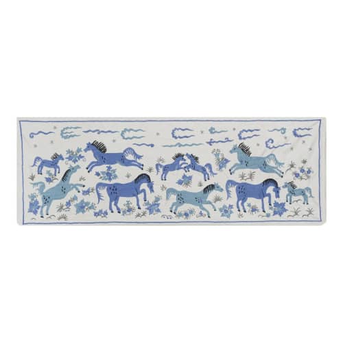 Suzani Horse Silk Wall Hanging Decor, Embroidery Tablecloth | Linens & Bedding by Vintage Pillows Store