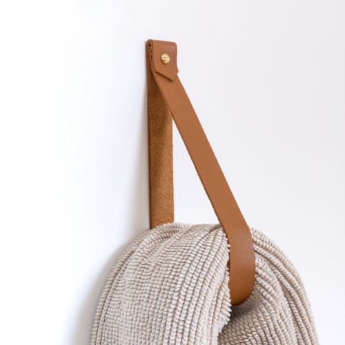 Large Leather Wall Strap [V'ed End] | Storage by Keyaiira | leather + fiber | Artist Studio in Santa Rosa. Item composed of leather