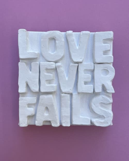 Love Never Fails 4" x 4" | Mixed Media in Paintings by Emeline Tate. Item made of canvas & synthetic
