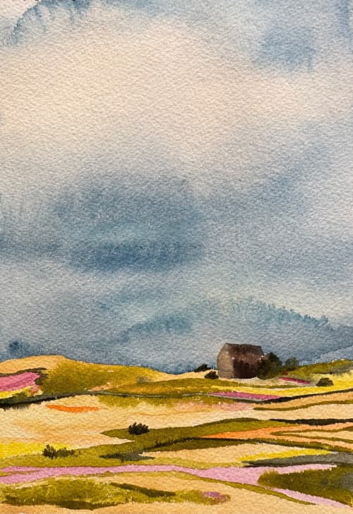 Barn Raising | Watercolor Painting in Paintings by Neon Dunes by Lily Keller. Item composed of paper