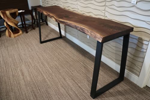 Narrow Live Edge Walnut Bar Table with Metal Base | Console Table in Tables by Hazel Oak Farms. Item made of walnut