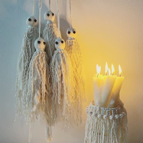 Handmade Macrame Ghost Decoration | Macrame Wall Hanging in Wall Hangings by Got A Knot. Item made of cotton with fiber
