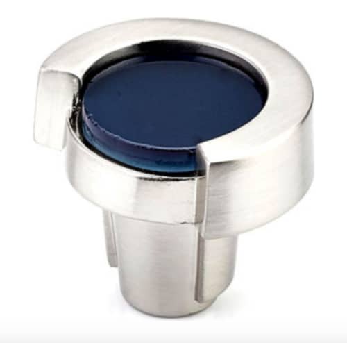 Astratto Navy Blue Round Knob With Satin Nickel Finish | Hardware by Windborne Studios. Item composed of copper and glass