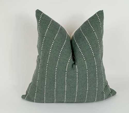 hmong pillow, green woven pillow, green striped pillow | Pillows by Velvet Fringe