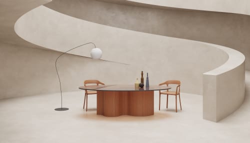 WaveWoo Dining Table | Tables by OM Editions. Item composed of oak wood and glass in scandinavian style