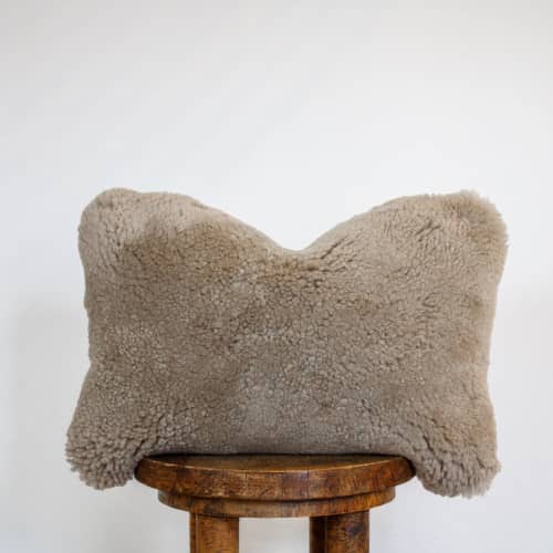Oatmeal Sheepskin Hide Lumbar Pillow 12x18 | Pillows by Vantage Design