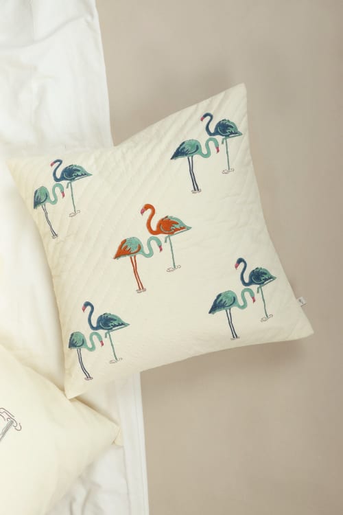 Flamingo Dream Block-Print Pillow | Pillows by Ninéh