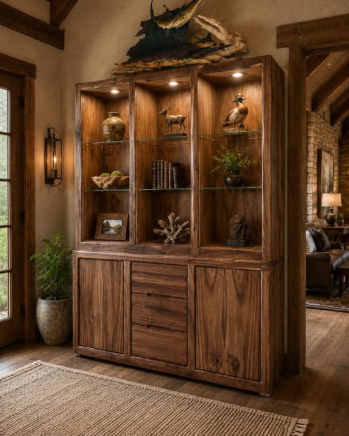 Solid Wood Curio Cabinet with Glass Shelves | Cupboard in Storage by Pelican State Woodworks