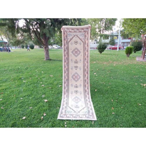 Vintage Traditional Turkish Kars Runner Rug with Pastel | Rugs by Vintage Pillows Store. Item made of cotton with fiber