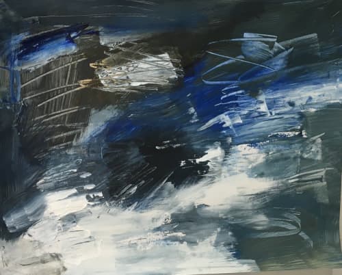 Indigo Veil | Oil And Acrylic Painting in Paintings by Eugenie Diserio. Item composed of paper in mid century modern or contemporary style