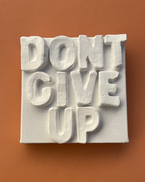 Don't Give Up 4" x 4" | Mixed Media in Paintings by Emeline Tate. Item composed of canvas & synthetic