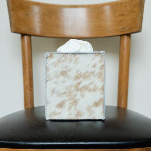 Brown with White Spots Hair-On-Hide Single Tissue Box | Toiletry in Storage by Vantage Design