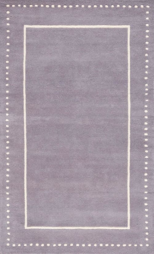 Hand-Tufted Wool Area Rug, Lavender Dotted Border, Cozy Earthy Living Room Carpet | Rugs by Krafcreation. Item composed of cotton compatible with minimalism and contemporary style