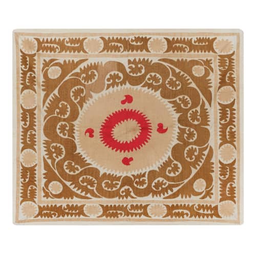 Suzani Tan Tribal Tapestry - Uzbek Table Cloth - Tribal Embr | Tablecloth in Linens & Bedding by Vintage Pillows Store