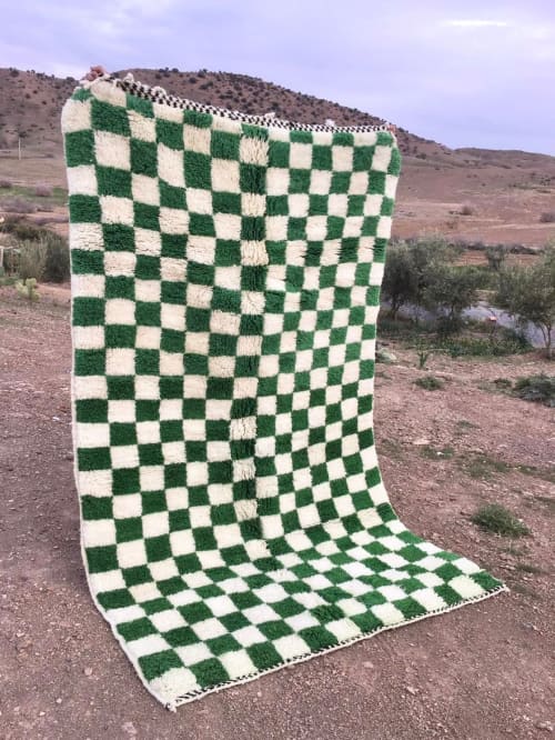 MRIRT Beni Ourain Rug “Checkered Series” Green 7’ 7” x 4’ 6” | Area Rug in Rugs by East Perry. Item made of wool with fiber