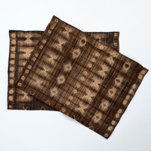 Raffia Shibori Placemat -Cocoon & Moth Pattern - Brown Black | Tableware by Tanana Madagascar. Item composed of fabric