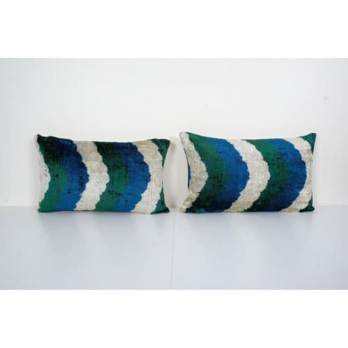 Silk Ikat Velvet Pillow Cover, Matching Multicolor Ikat | Sham in Linens & Bedding by Vintage Pillows Store. Item composed of cotton