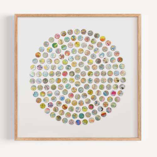 Vintage World Map Dots Collage, Large Circle | Paintings by Amelia Coward
