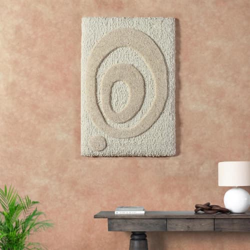 Abstract Ivory Beige Tufted Wall Art, Handmade Textured Wool Panel, Modern Neutral Decor | Wall Hangings by Swiflo