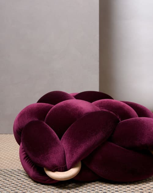 (M) Purple Velvet Knot Floor Cushion | Pillows by Knots Studio. Item composed of wood & fabric