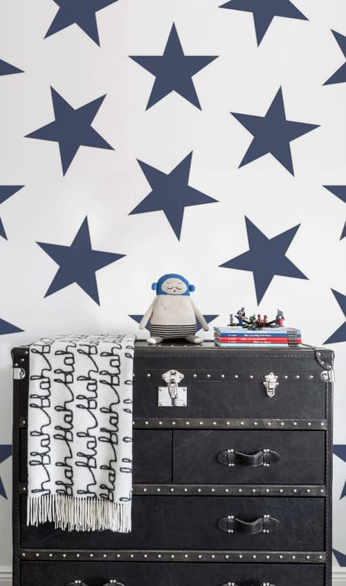 LUCKY STAR | NAVY | Wallpaper in Wall Treatments by Marley + Malek Kids Wallpaper. Item composed of paper