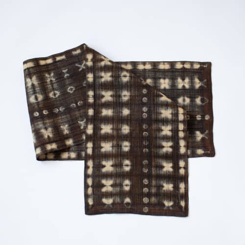 Raffia Shibori Table Runner-Cocoon&Moth Pattern-Brown Black | Linens & Bedding by Tanana Madagascar. Item composed of fiber