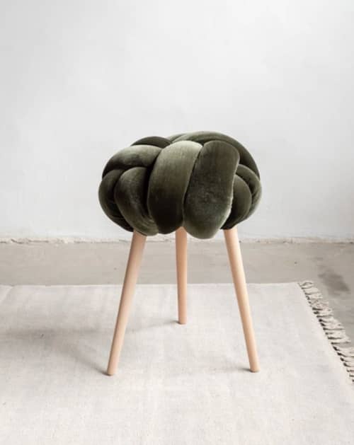 Olive Green Velvet Knot Stool by Knots Studio Wescover Chairs