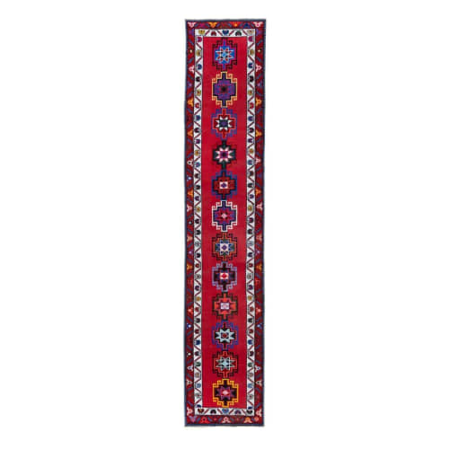 Handknotted Colorful Turkish Herki Runner Rug - Hallway | Rugs by Vintage Pillows Store. Item made of cotton & fiber