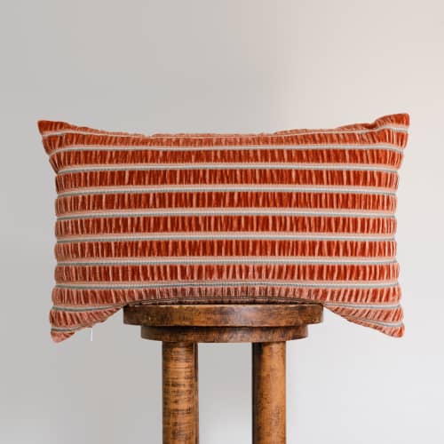 Coral and Teal Rouched Stripe Lumbar Pillow 14x22 | Pillows by Vantage Design