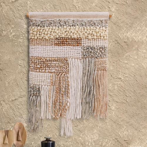 Handwoven Wool Jute Wall Hanging, Rustic Boho Tapestry, Farmhouse Decor | Wall Hangings by Swiflo
