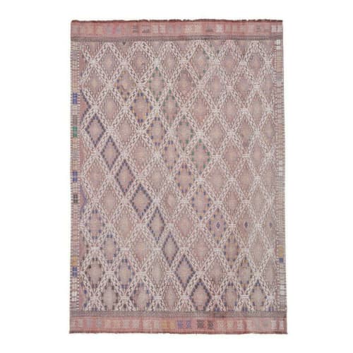 Classic Handwoven Pastel Color Diamond Pattern Turkish Kilim | Area Rug in Rugs by Vintage Pillows Store. Item composed of wool and fiber