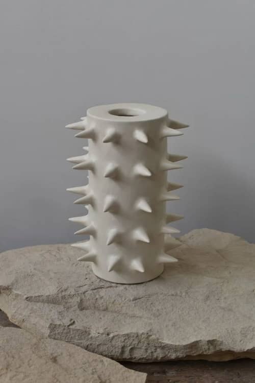 Spikes Tall White Ceramic Vase IV | Vases & Vessels by OWO Ceramics. Item composed of ceramic