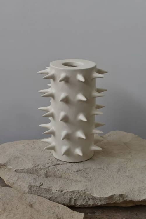 Spikes Tall White Ceramic Vase IV | Vases & Vessels by OWO Ceramics. Item composed of ceramic