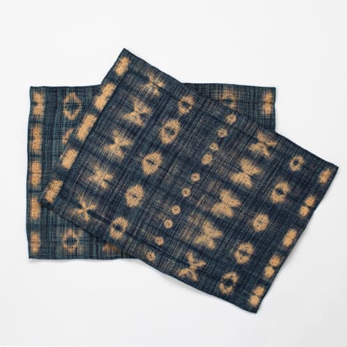 Raffia Shibori Placemat - Cocoon & Moth Pattern - Indigo | Tableware by Tanana Madagascar. Item composed of fabric