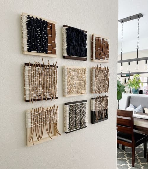 Series of 9 Neutral Woven Tiles | Wall Sculpture in Wall Hangings by Mpwovenn Fiber Art by Mindy Pantuso