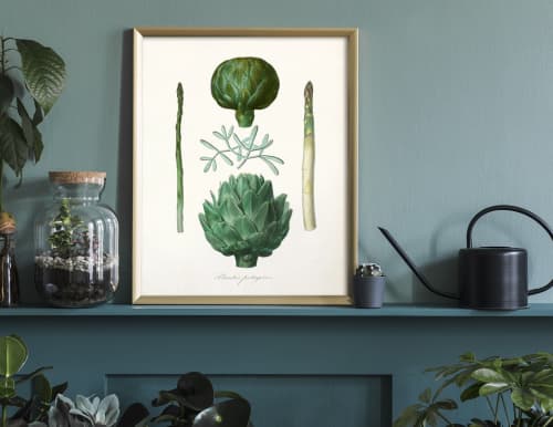 Vintage Farmhouse Kitchen Art with vegetables, Artichoke and | Prints by Capricorn Press. Item composed of paper in boho or minimalism style