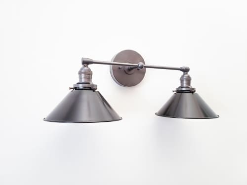 Bathroom Vanity Sconce - Dark Grey Gunmetal and Black Light | Sconces by Retro Steam Works. Item composed of metal and glass in mid century modern or country & farmhouse style
