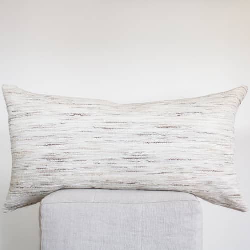 Cream & Brown Striated Wool & Cotton Woven Blend Pillow Set of 2 - 20x36 | Pillows by Vantage Design