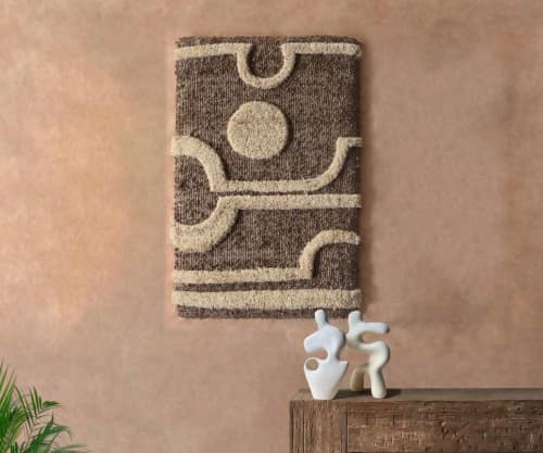 Modern Tufted Wool Hanging | Geometric Fiber Decor | Boho Neutral Decor | Handmade Textile Piece | Wall Hangings by Swiflo