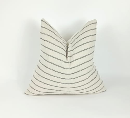 Striped woven pillow, hmong pillow, striped linen pillow | Pillows by Velvet Fringe