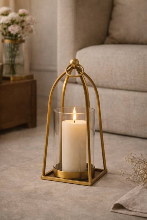 Arc Hurricane Candle Holder — Antique Brass Finish | Decorative Objects by Raíz Studio